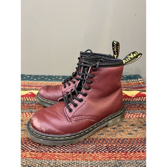 Dr Martens Delaney Ankle Zip cherry red combat Toddler boots size 10T - Picture 3 of 7